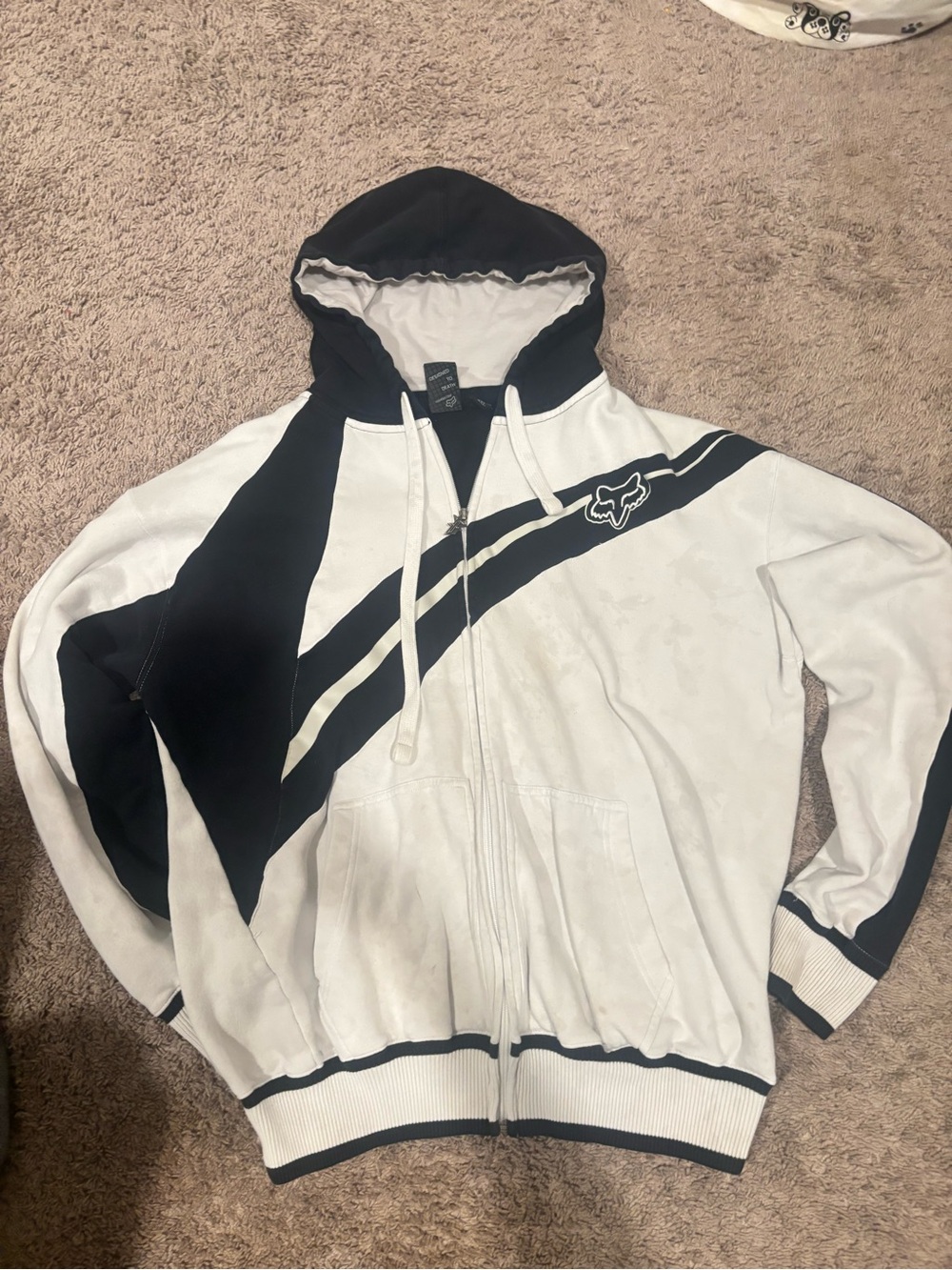 Fox Black & White Diagonal-Stripe Zip Hoodie